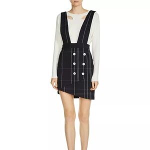 New MAJE Navy Jola Plaid Tartan Skirt with Straps